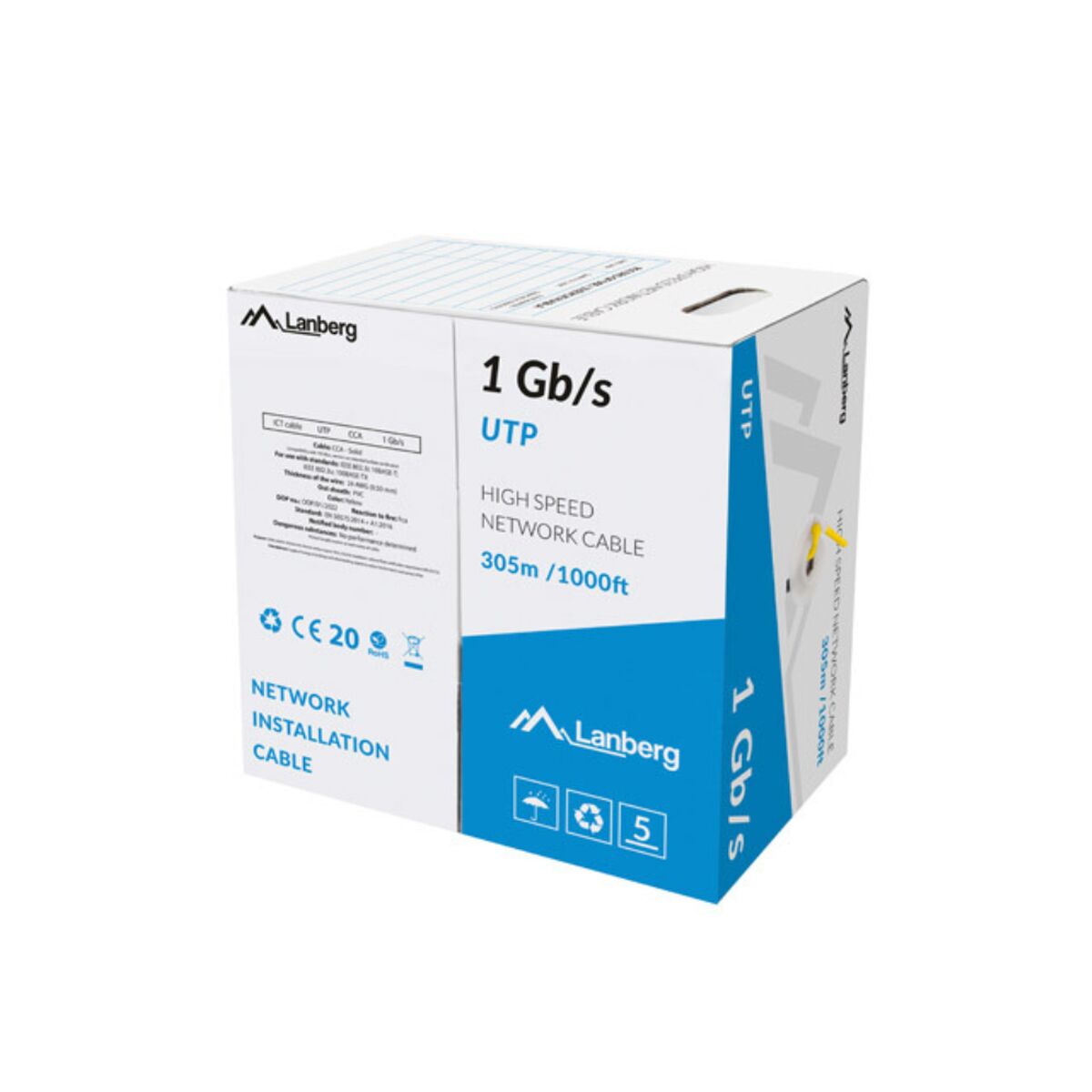Nätkabel UTP Styv Kategori 5e Lanberg LCU6-10CC-0305-Y Gul 305 m