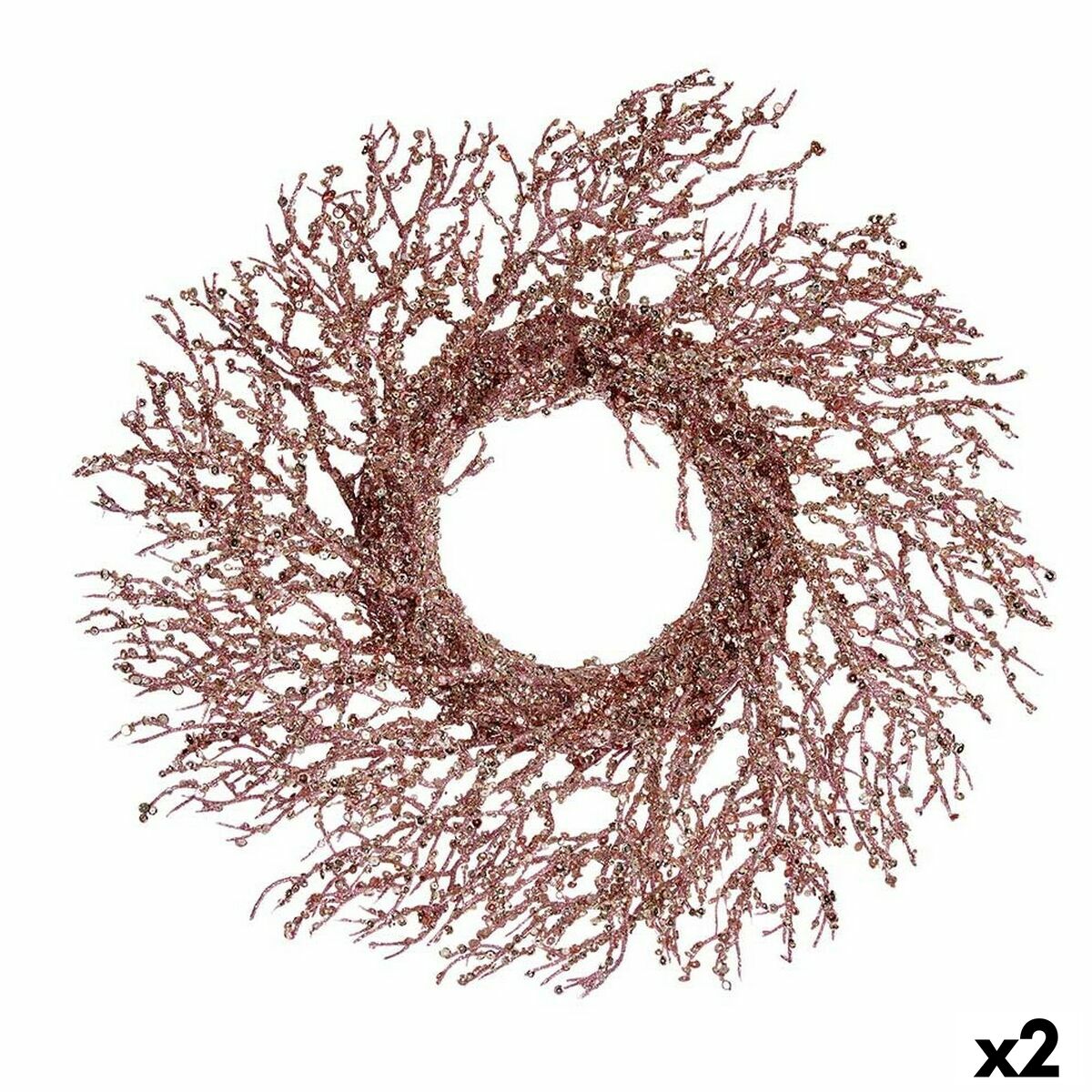 Julkrans Krist+ Rosa Gyllene Plast Gren 50 x 10 x 50 cm (2 antal)