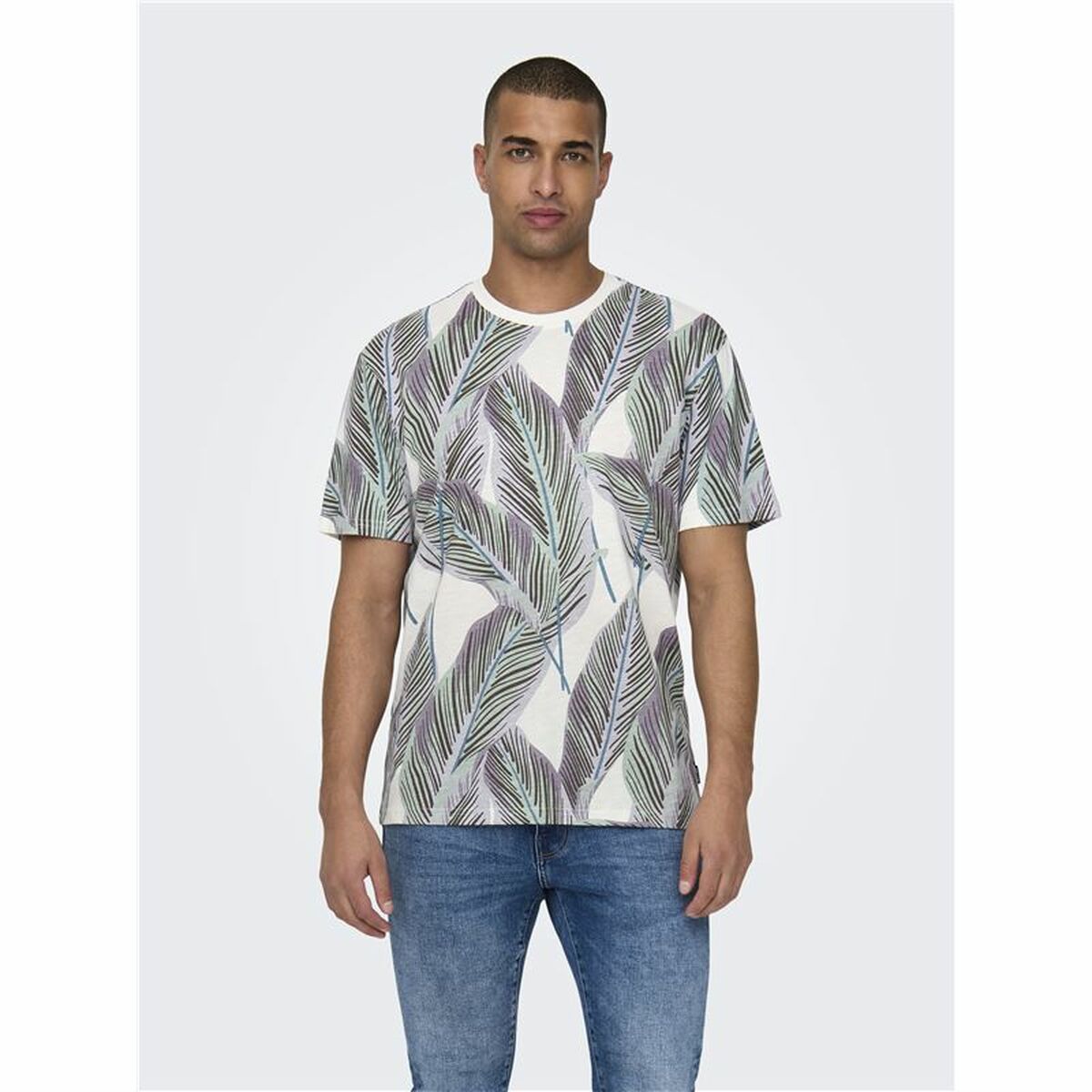 T-shirt med kortärm Herr Only & Sons Onskobe Reg Banana Leaf Blå Vit - 3