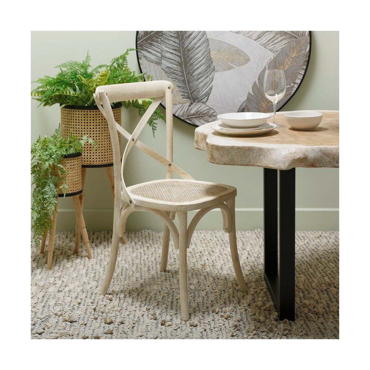 Matsalsstol 45 x 42 x 87 cm Trä Vit Rattan - 7