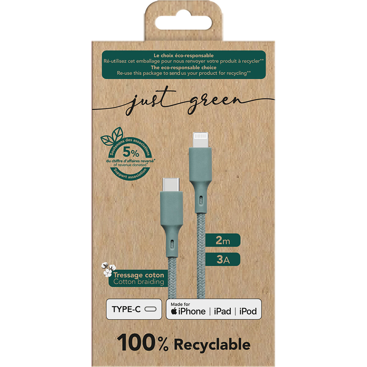 USB-kabel BigBen Connected JGCBLCOTMFIC2MNG Grön 2 m (1 antal) - 2