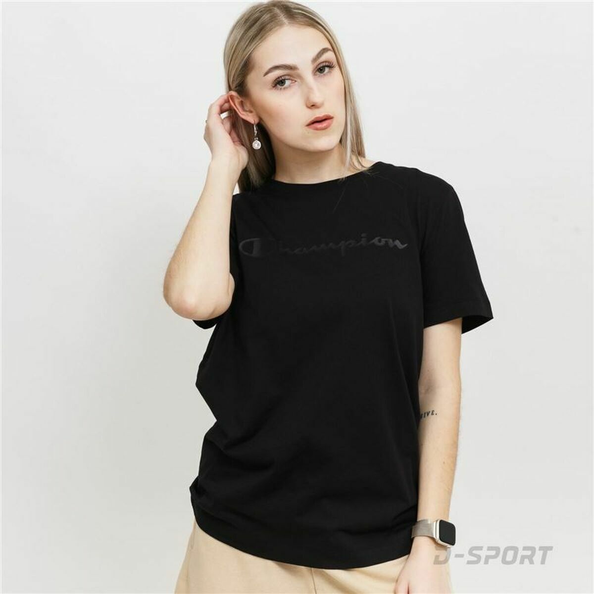 T-shirt med kortärm Dam Champion Crewneck  Svart - 3