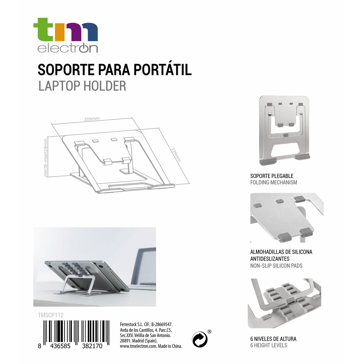 Laptopstöd TM Electron Hopfällbar Vit - 3