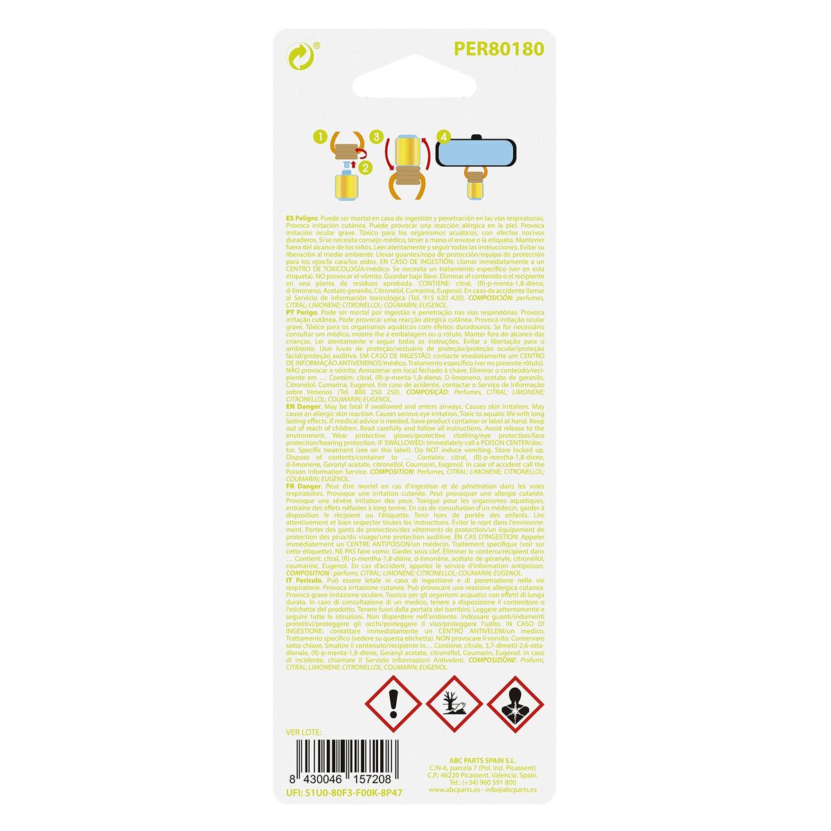 Billuftfreser Paradise Scents PER80180 Upphängningssladd Citronella 5 ml - 3