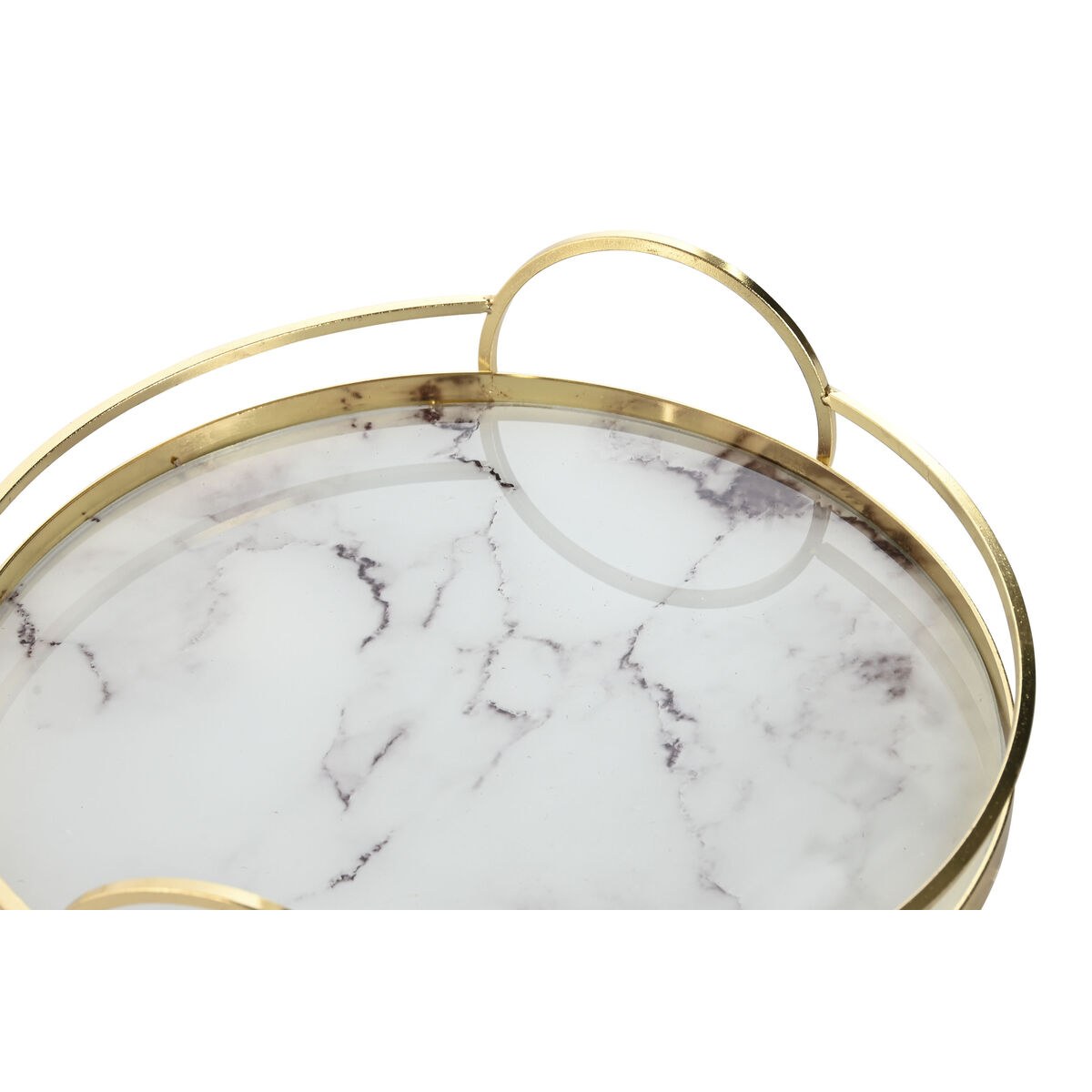 Uppsättning med Brickor Home ESPRIT Vit Gyllene Metall Glas 30 x 30 x 6 cm (2 antal) - 2