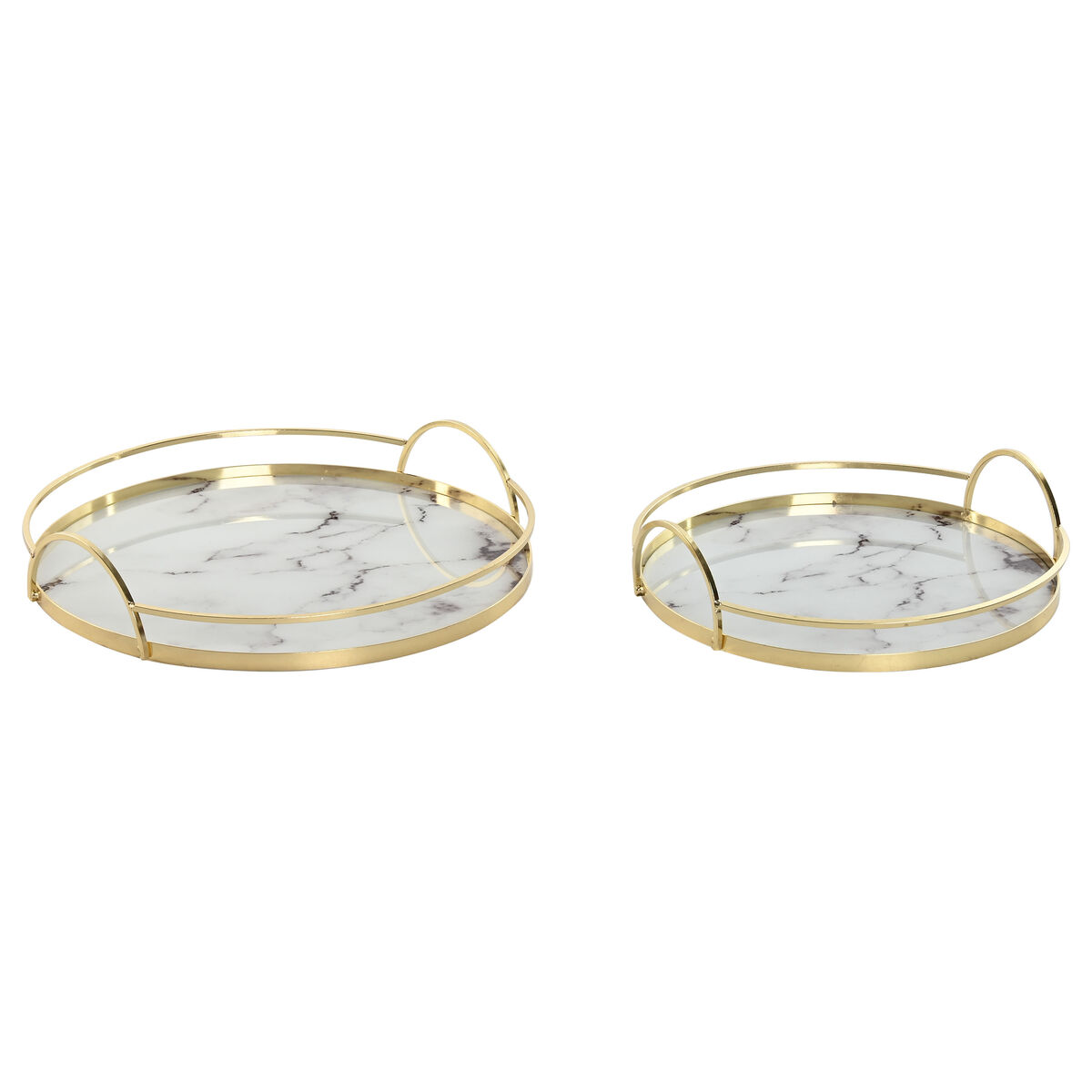 Uppsättning med Brickor Home ESPRIT Vit Gyllene Metall Glas 30 x 30 x 6 cm (2 antal)
