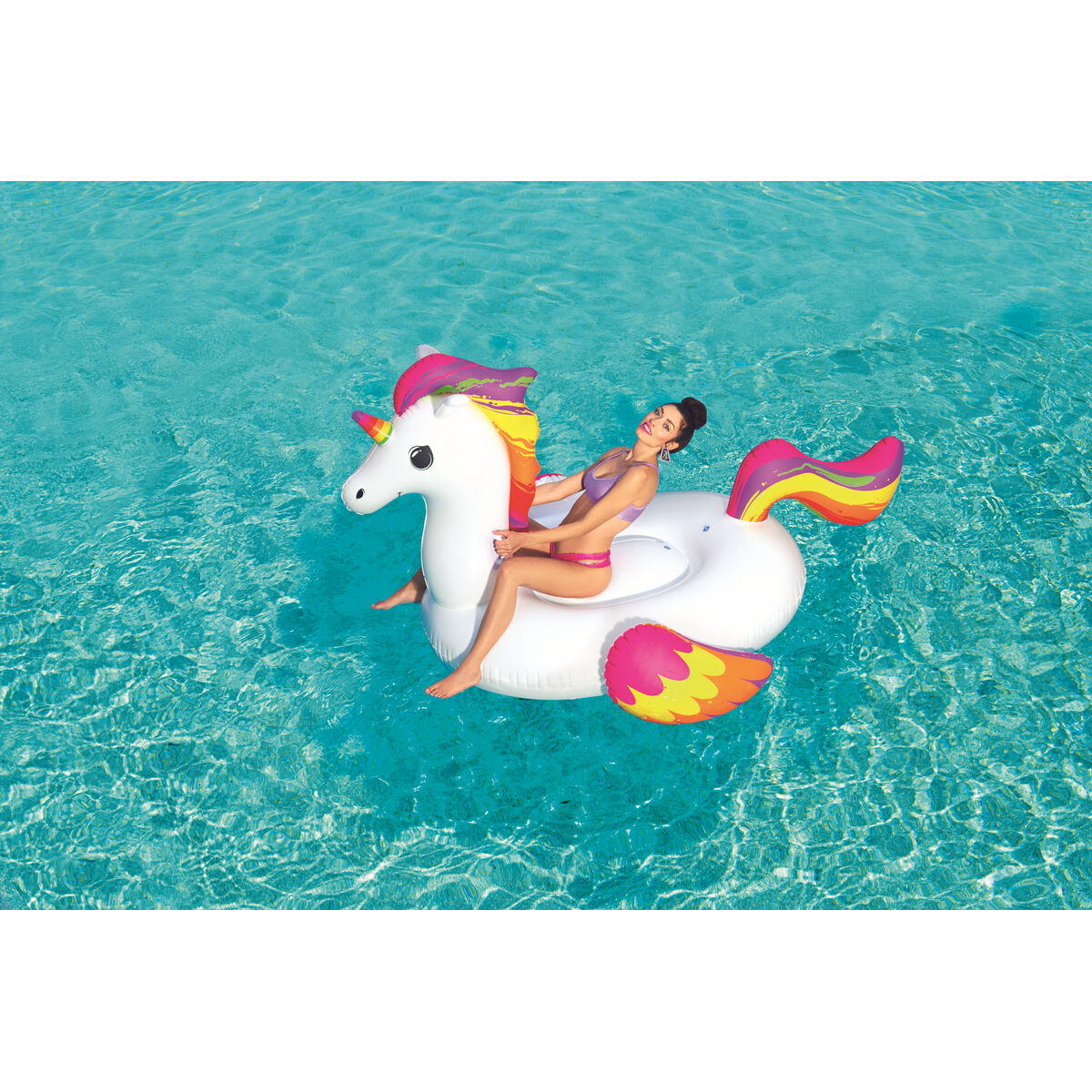 Bestway Uppblåsbar enhörningsfigur med handtag 224x164 cm Strand och Pool 41113 - 3