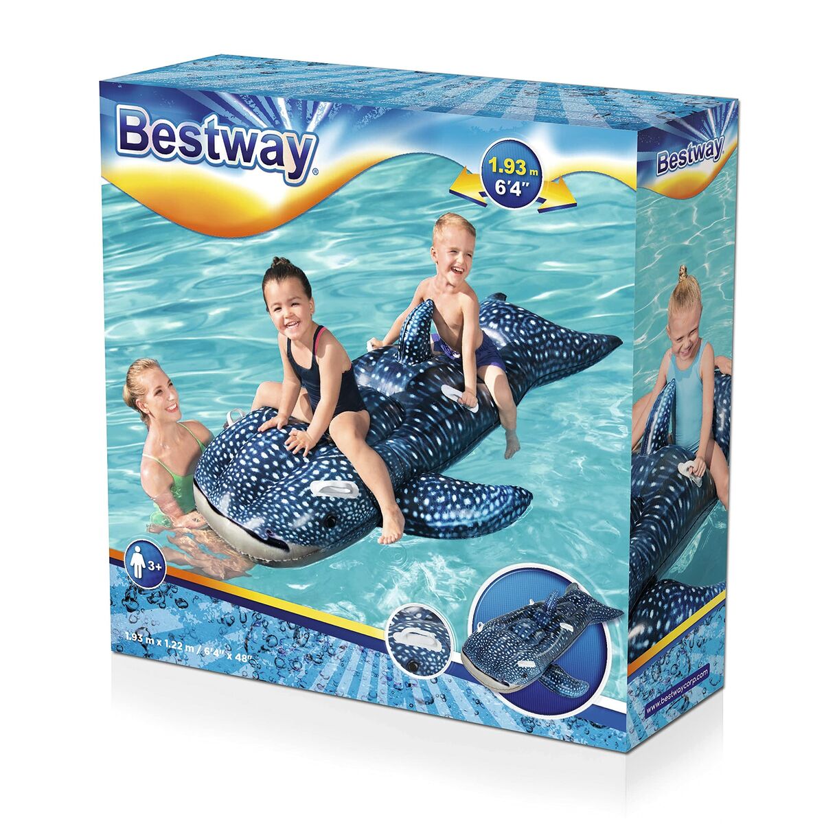 Bestway Uppblåsbart Figur Hajarval Med Handtag 193x122 cm +3 År Strand och Pool 41482 - 15
