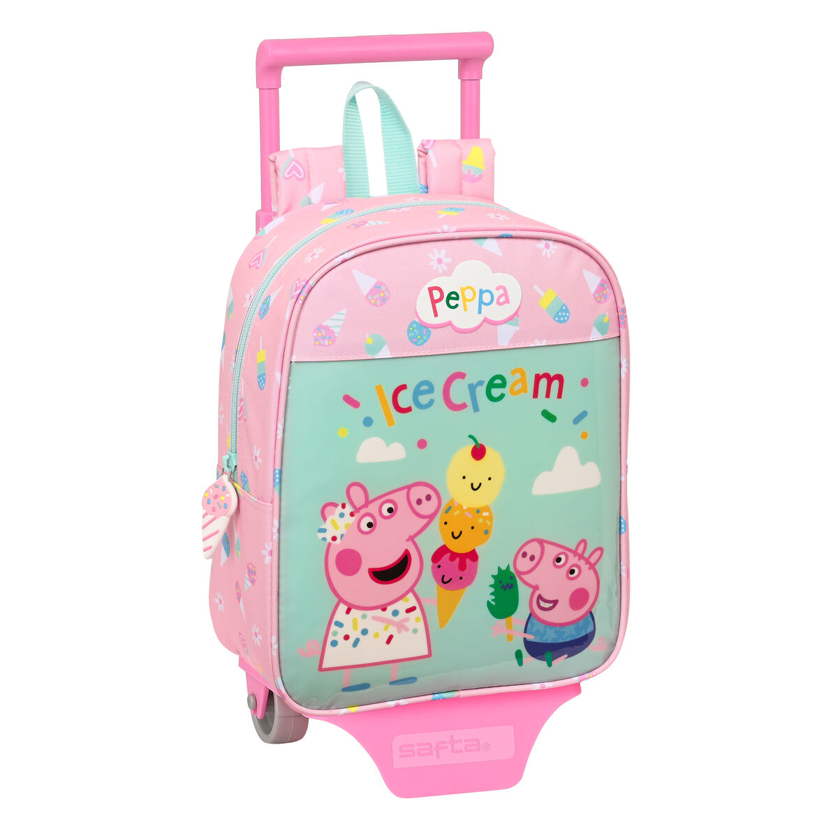 Skolväska med hjul Peppa Pig Ice cream Grön Rosa 22 x 27 x 10 cm