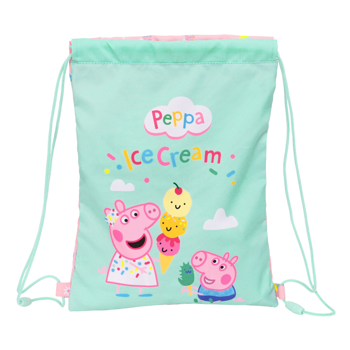 Skopåse med remmar Peppa Pig Ice cream Rosa Mint 26 x 34 x 1 cm