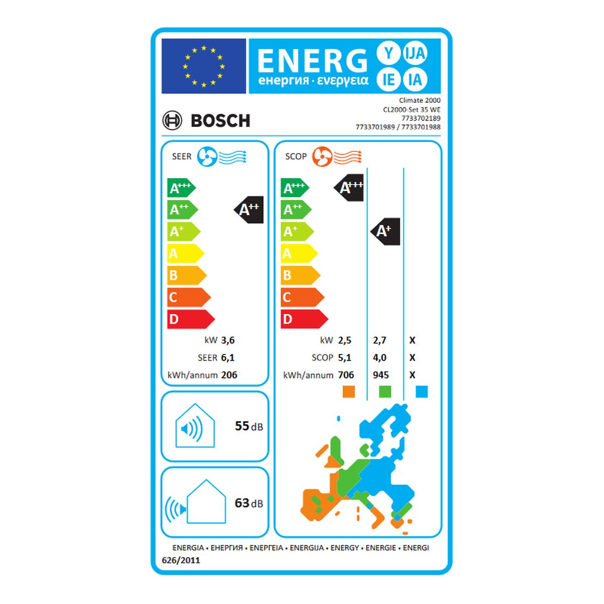 Luftkonditionering BOSCH Vit A+ A++ A+/A++ 3770 w - 3