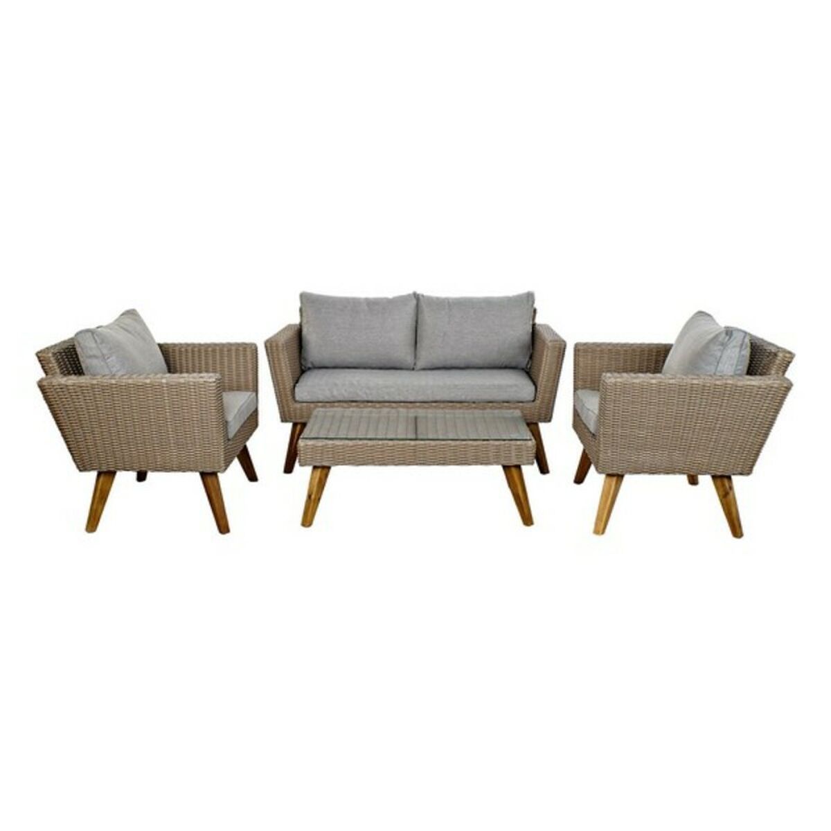 Set med bord och 3 fåtöljer DKD Home Decor MB-166666 Beige Grå 137 x 66 x 70,5 cm 137 x 66 x 73 cm (4 Delar)