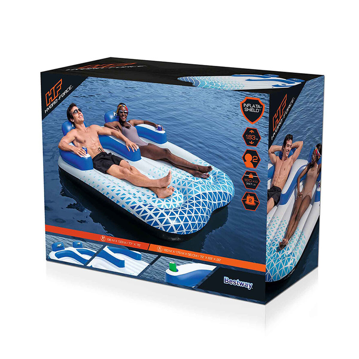 Bestway Uppblåsbar Dubbel Solstol Hydro-Force 196x193 cm Strand och Pool 43534 - 9