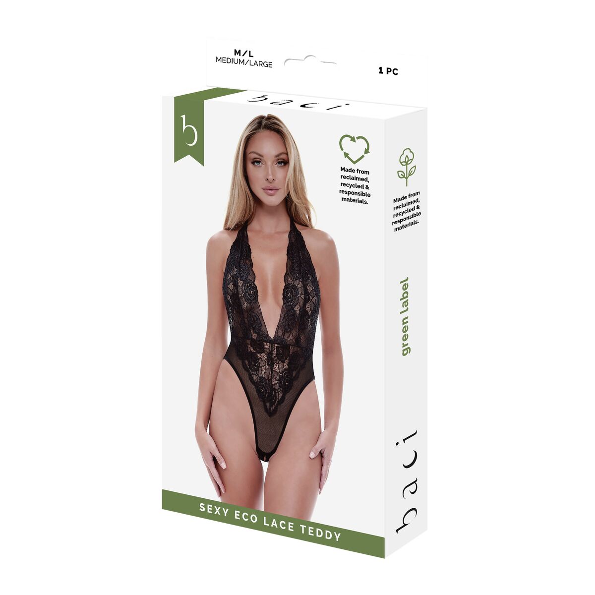 Set med underkläder Baci Lingerie Eco Lace Teddy Svart (S/M)