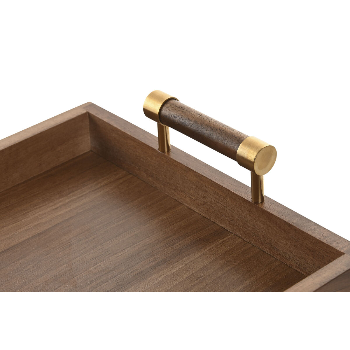 Snacksbricka Home ESPRIT Gyllene Naturell Metall Akaciaträ 39 x 26,5 x 8 cm - 2