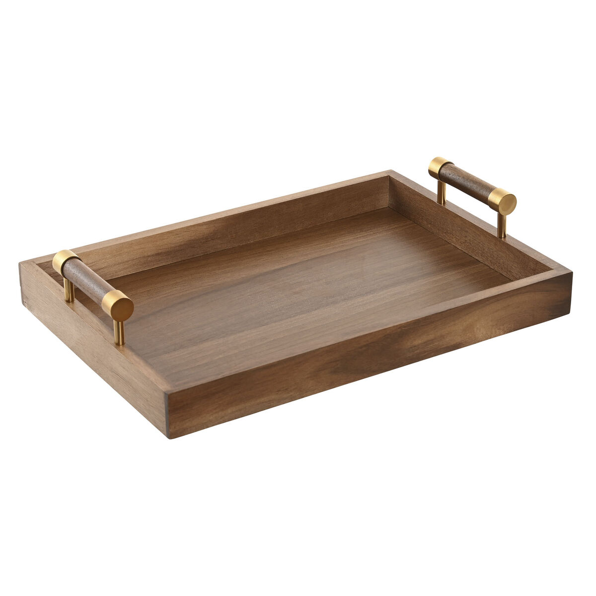 Snacksbricka Home ESPRIT Gyllene Naturell Metall Akaciaträ 39 x 26,5 x 8 cm