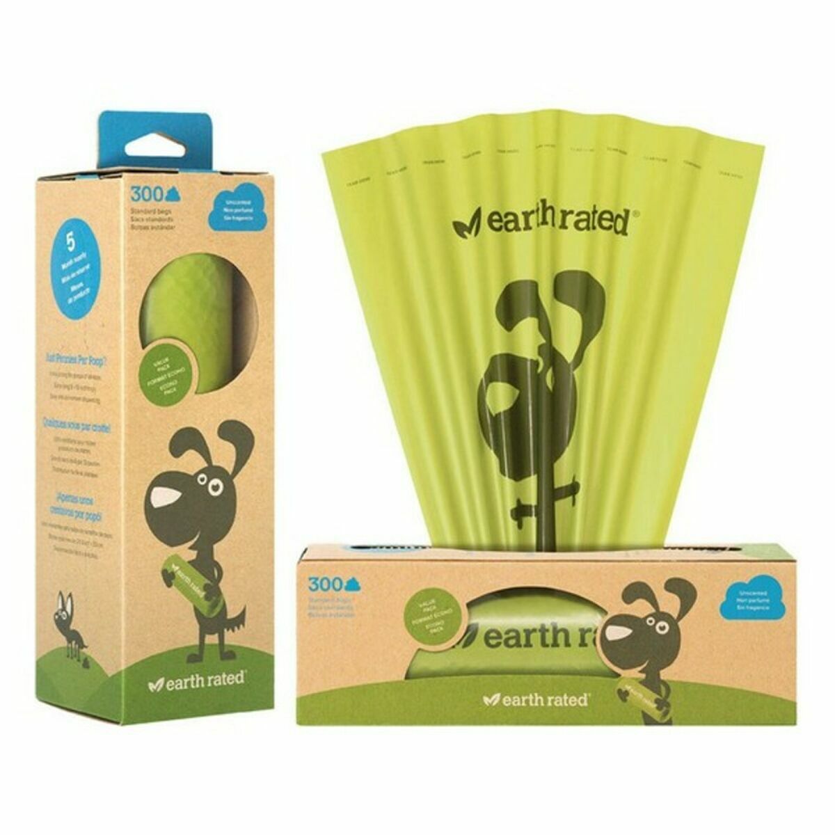 Hållare för bajspåsar Earth Rated UNSCENTBIO300 Papper Plast (300 uds) - 2