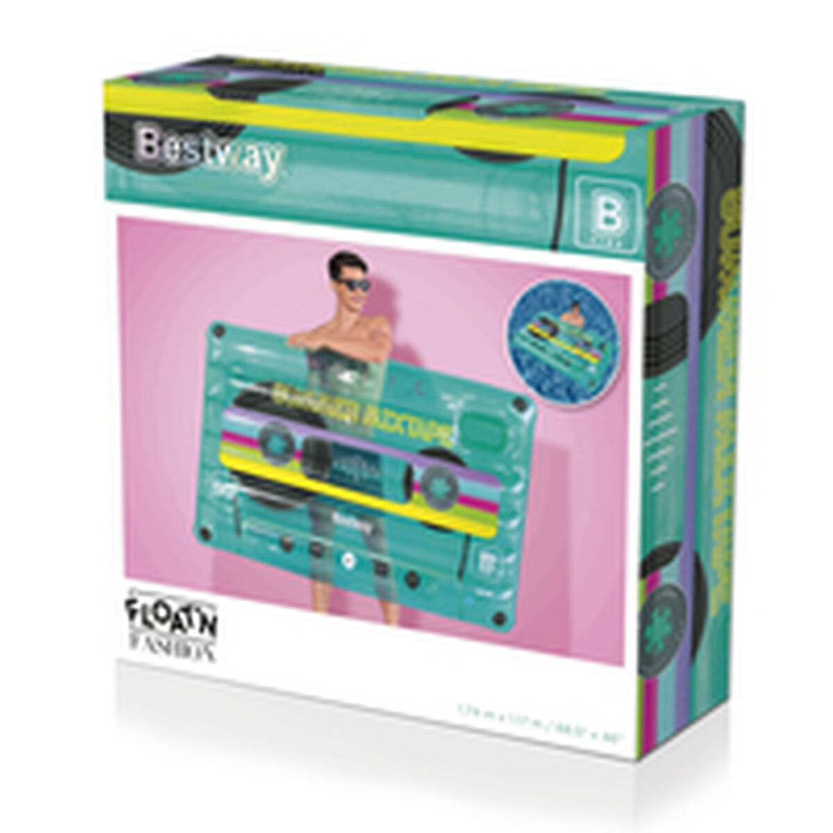 Bestway Uppblåsbar Madrass Retro Kassett 174x117 cm Strand och Pool 43649 - 7