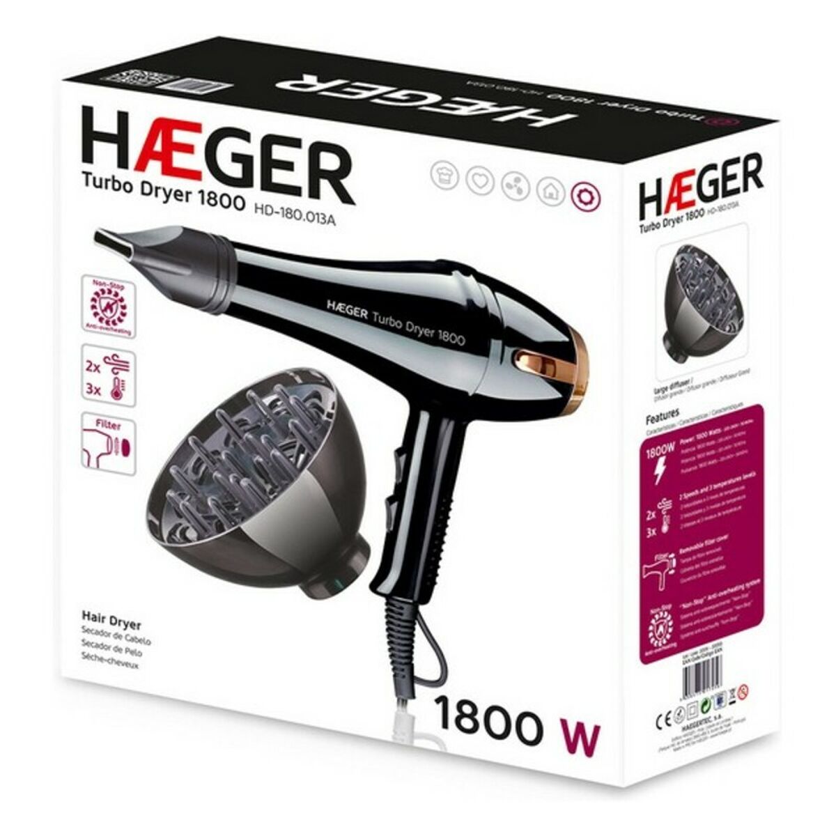 Hårtork Haeger HAEGER TURBO DRYER 1800 W Svart - 3