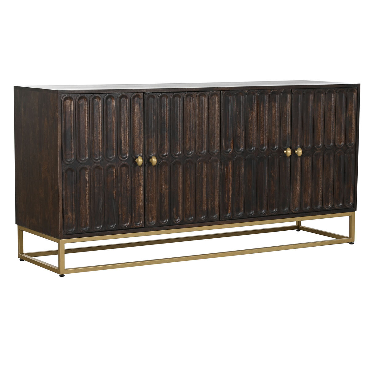 Skänk Home ESPRIT Gyllene Mörkbrun Metall Mangoträ 157,5 x 47 x 76,2 cm