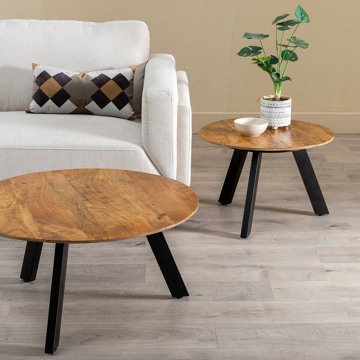 Soffbord Svart Naturell 80 x 80 x 40 cm - 2