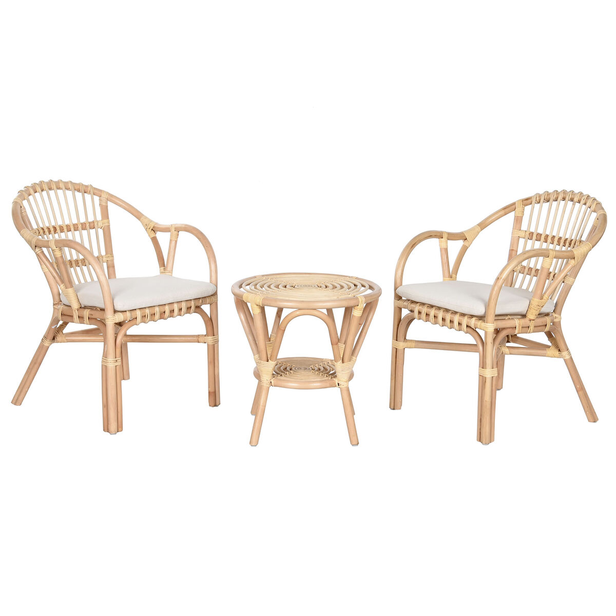 Bordsgrupp med 2 stolar Home ESPRIT Vit Naturell 50 x 50 x 50 cm