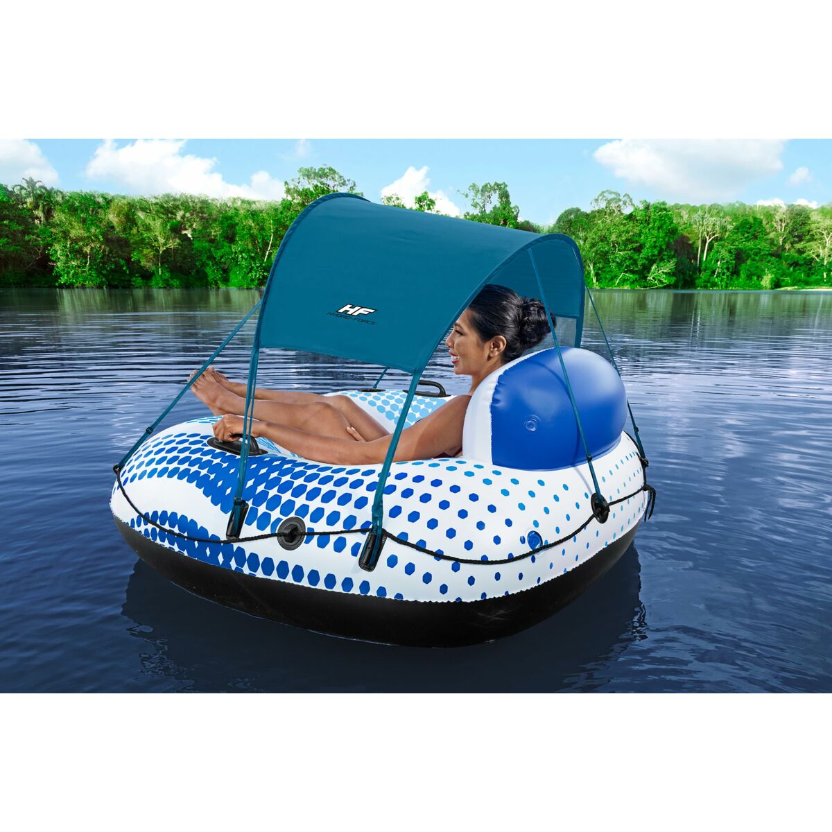 Bestway Uppblåsbara Ring med Handtag Rapid Rider med Parasoll D137 cm Strand och Pool 43725 - 12