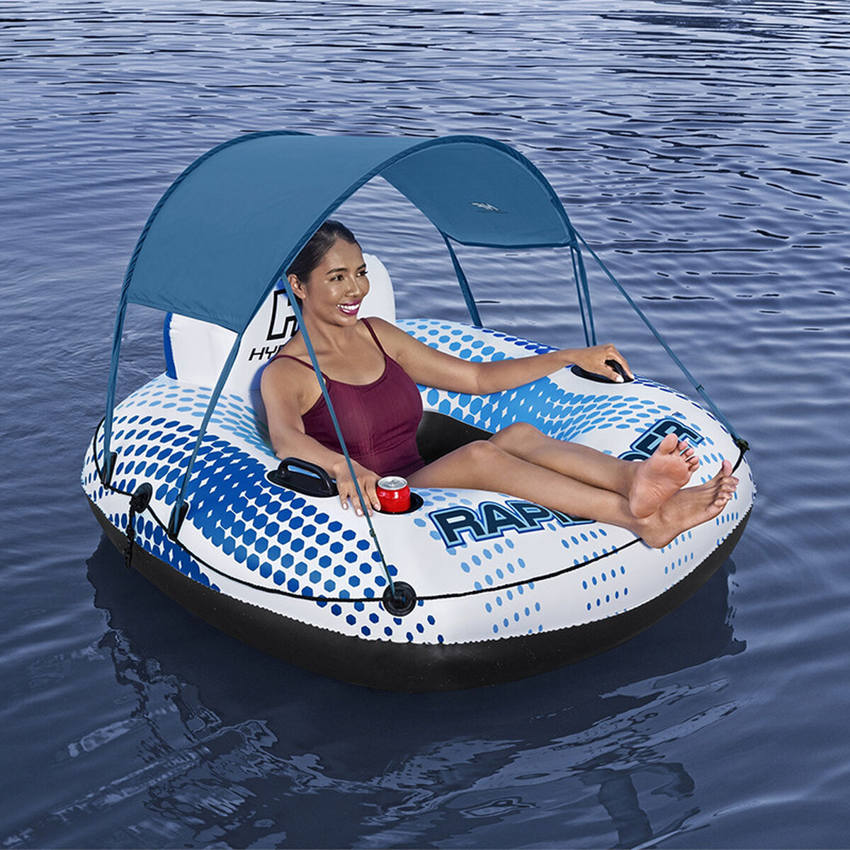 Bestway Uppblåsbara Ring med Handtag Rapid Rider med Parasoll D137 cm Strand och Pool 43725 - 10