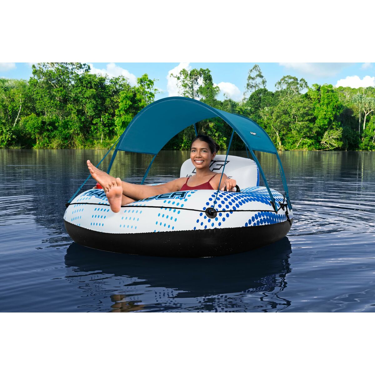 Bestway Uppblåsbara Ring med Handtag Rapid Rider med Parasoll D137 cm Strand och Pool 43725 - 2