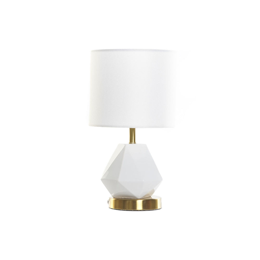 Bordslampa DKD Home Decor Vit Polyester Metall Keramik 220 V Gyllene 50 W (20 x 20 x 37 cm)