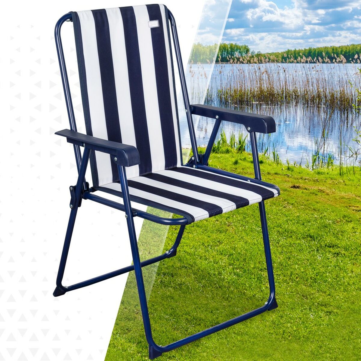 Hopfällbar Stol Aktive Randig Vit Marinblå 43 x 85 x 47 cm (4 antal) - 3