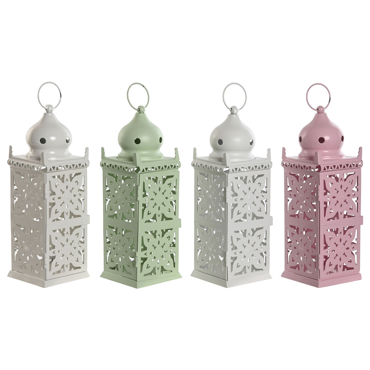 Lykta Home ESPRIT Vit Grön Rosa Järn Orientalisk 10 x 10 x 30 cm (4 antal)