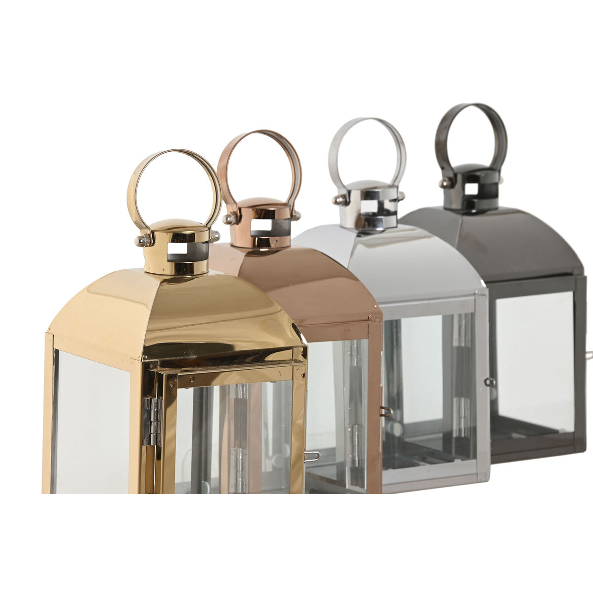 Lykta Home ESPRIT Svart Koppar Gyllene Silvrig Glas Stål 11 x 11 x 18 cm (4 antal) - 2