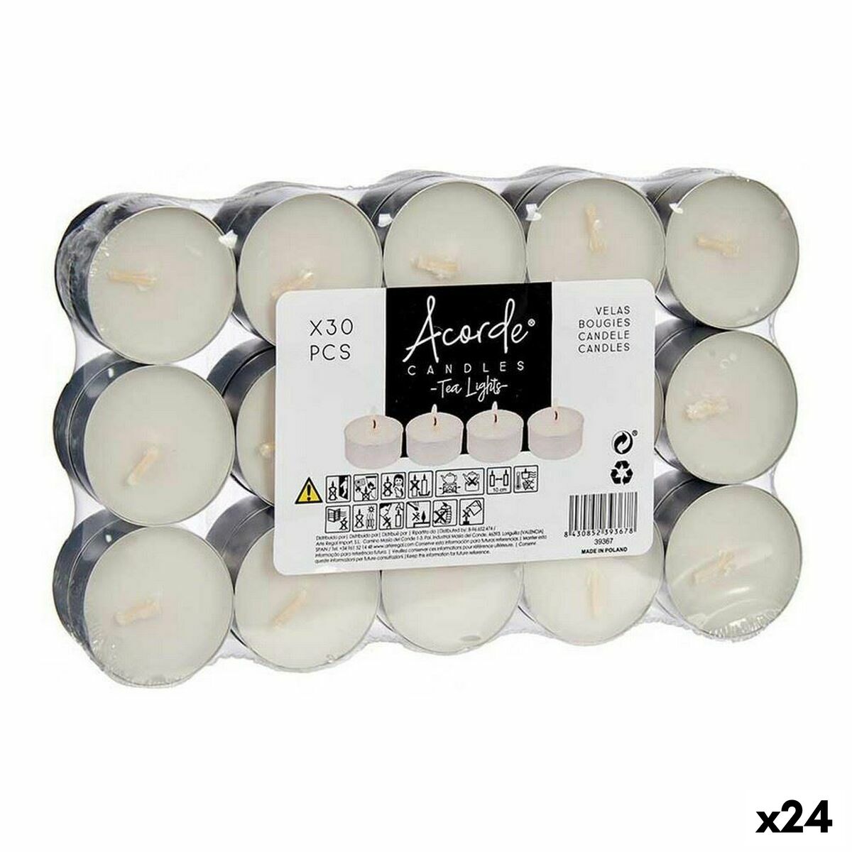 Set med levande ljus Acorde Vit Silvrig Liten (24 antal)