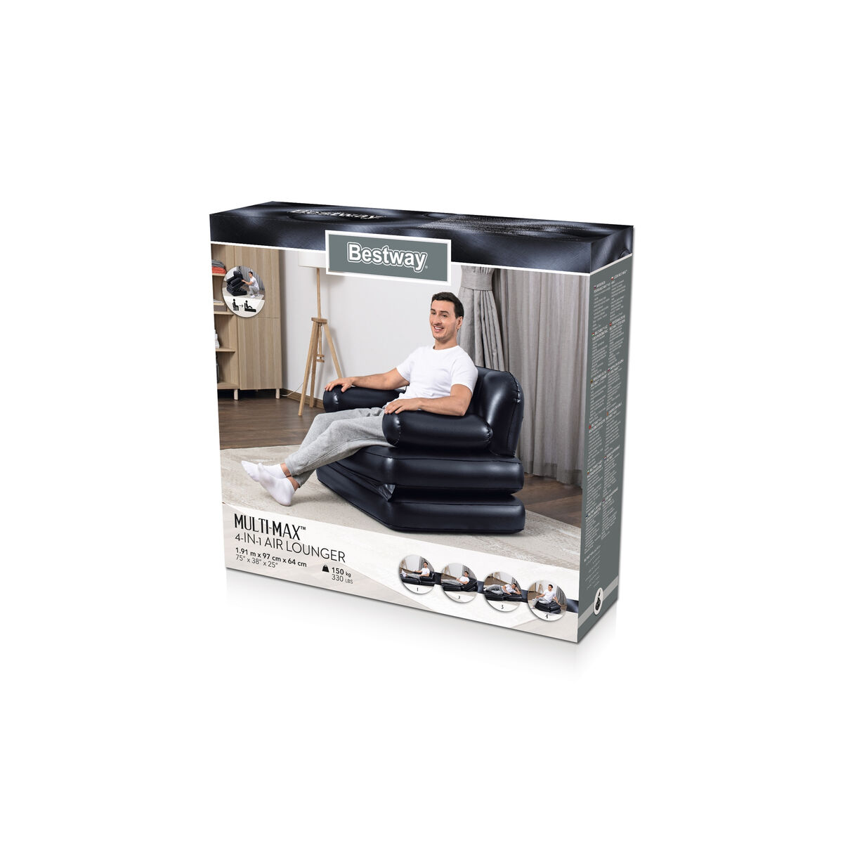 Bestway Uppblåsbar Stol 4 Positioner Svart 191x38x25 cm Inuti 75114 - 14
