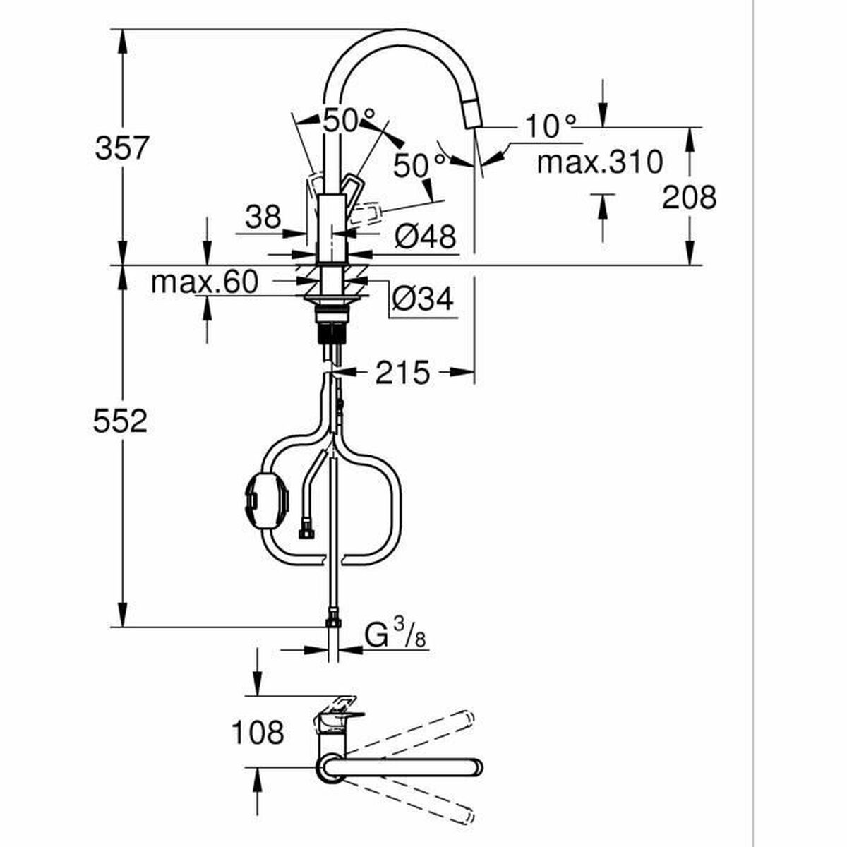 Blandare Grohe StartLoop C-formad Mässing - 3