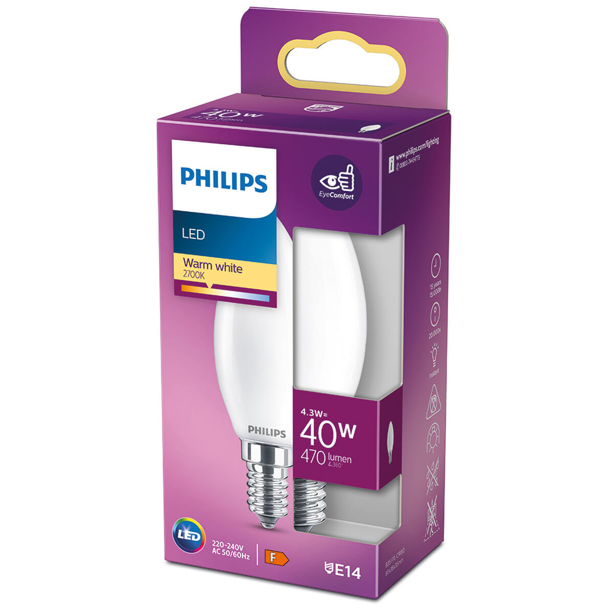 LED-lampa Philips Ljus F 4,3 W E14 470 lm 3,5 x 9,7 cm (2700 K) - 6