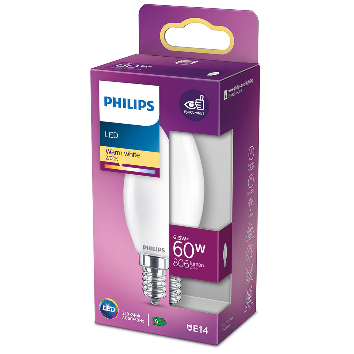 LED-lampa Philips Ljus E 6,5 W 60 W E14 806 lm 3,5 x 9,7 cm (2700 K) - 6