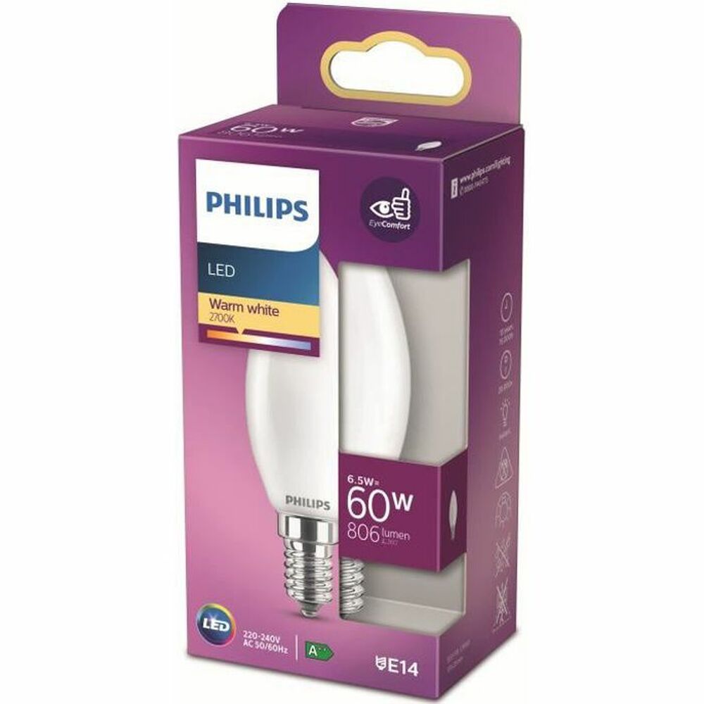LED-lampa Philips Ljus E 6,5 W 60 W E14 806 lm 3,5 x 9,7 cm (2700 K)