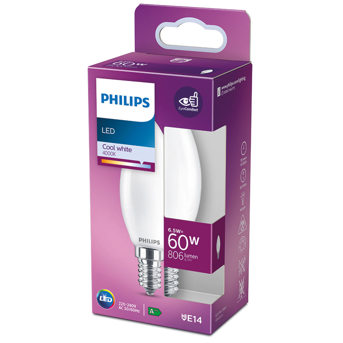 LED-lampa Philips Ljus E 6,5 W 60 W E14 806 lm 3,5 x 9,7 cm (4000 K) - 6
