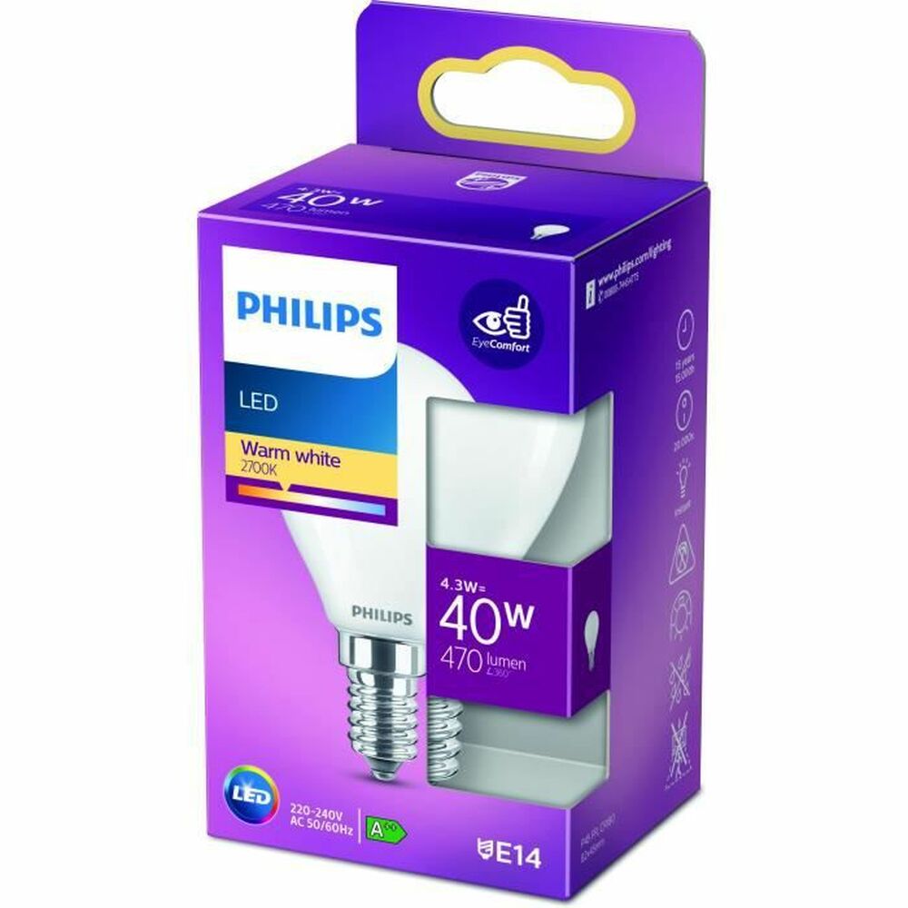 LED-lampa Philips F 40 W 4,3 W E14 470 lm 4,5 x 8,2 cm (2700 K)