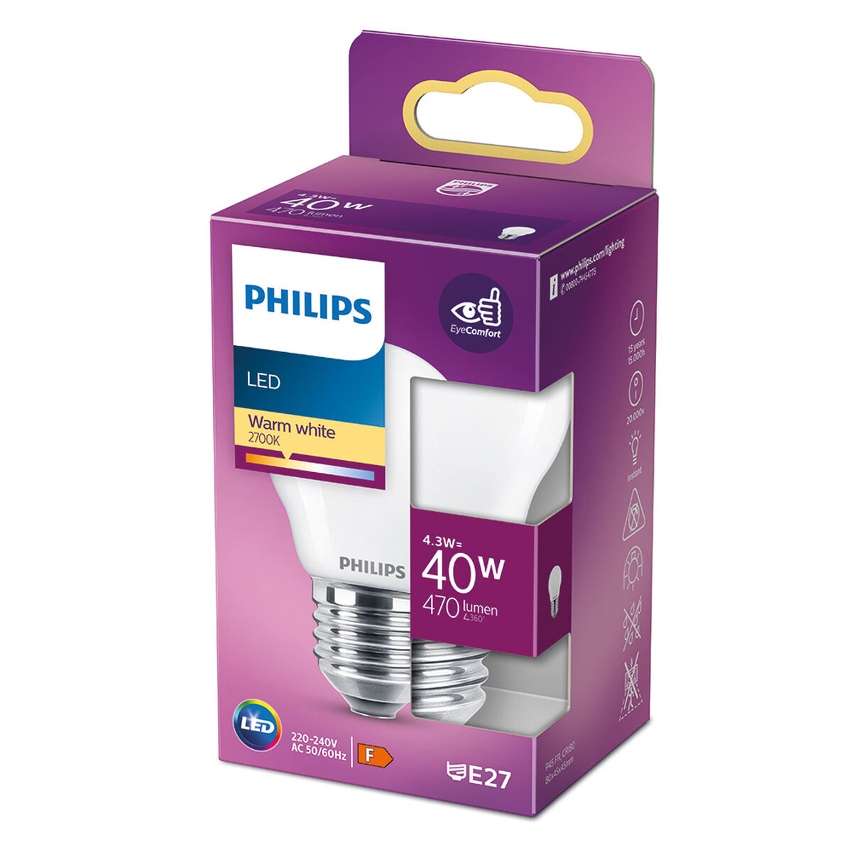 LED-lampa Philips F 40 W 4,3 W E27 470 lm 4,5 x 8,2 cm (2700 K) - 6