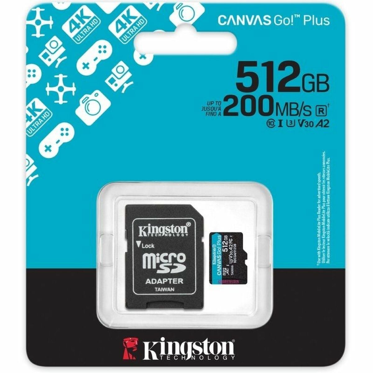 Micro-SD Minneskort med Adapter Kingston CANVAS Go! Plus 512GB microSD XC 512 GB - 3