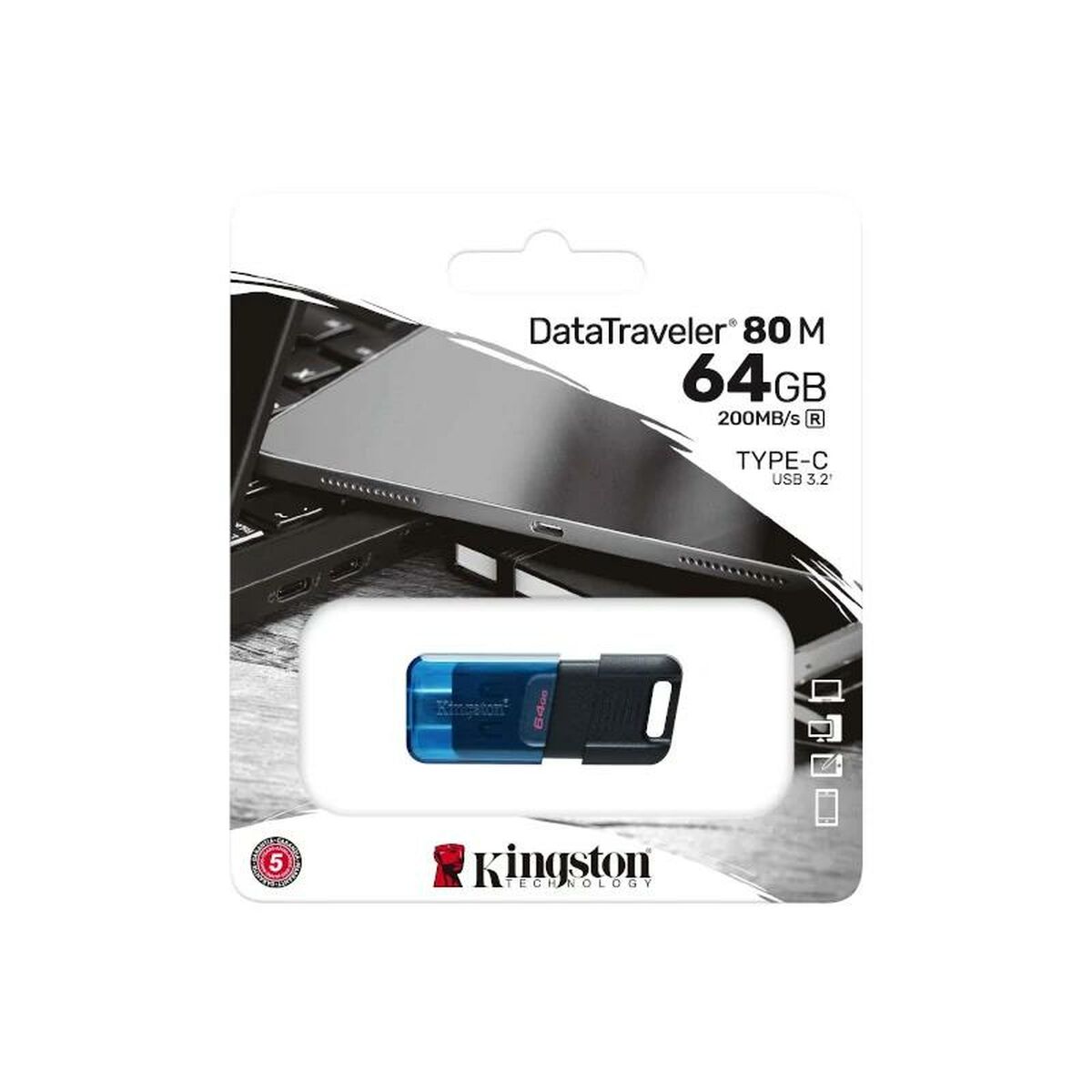 USB-minne Kingston 80 64 GB Blå Svart/Blå - 2
