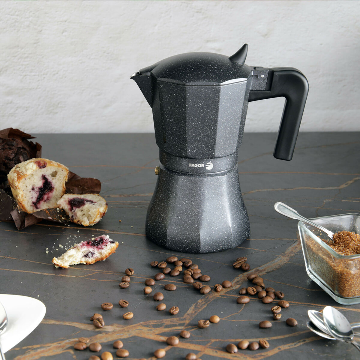 Italiensk Kaffepanna Fagor Svart Aluminium - 5