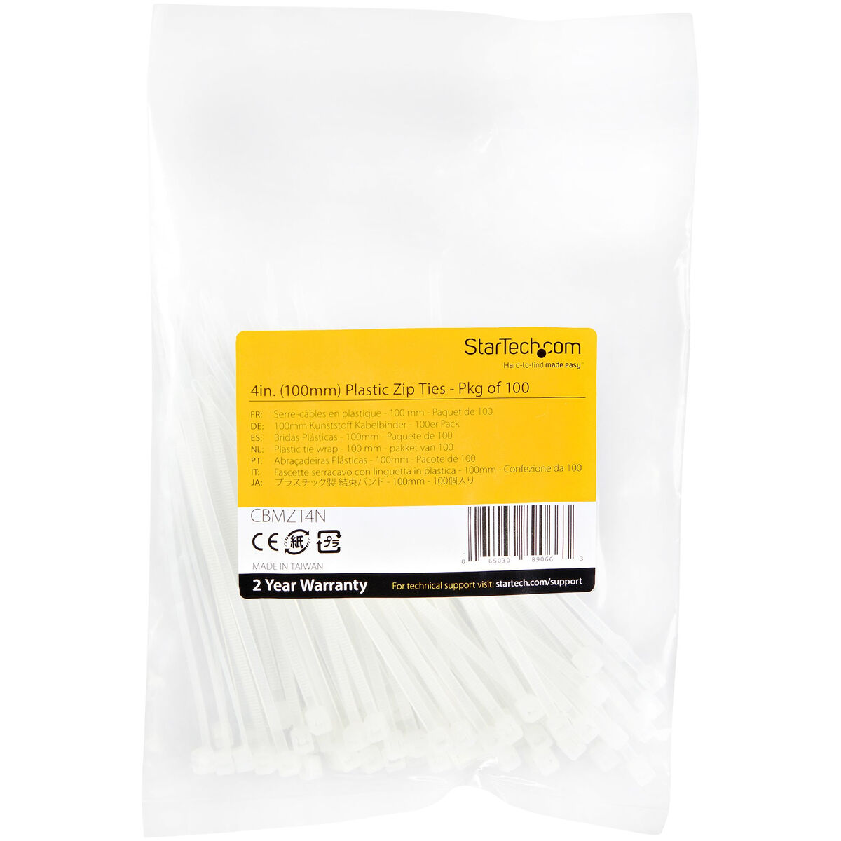 Nylonkabelband Startech CBMZT4N              Vit - 4