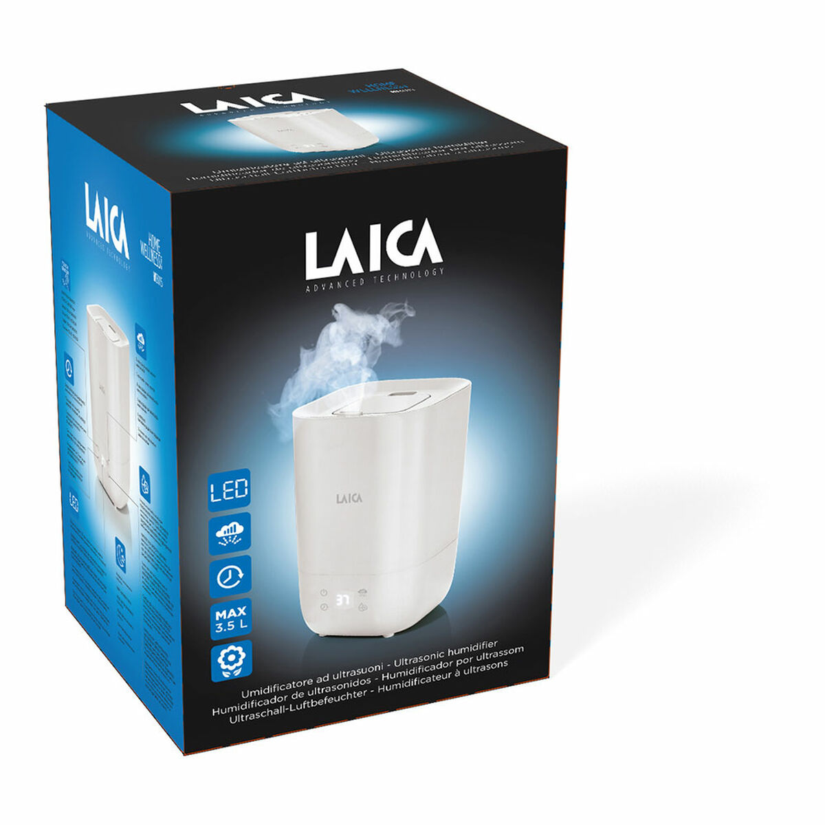 Ultrasonisk luftfuktare och aromdiffusor med LED LAICA 25 W 3,3 L Vit - 4