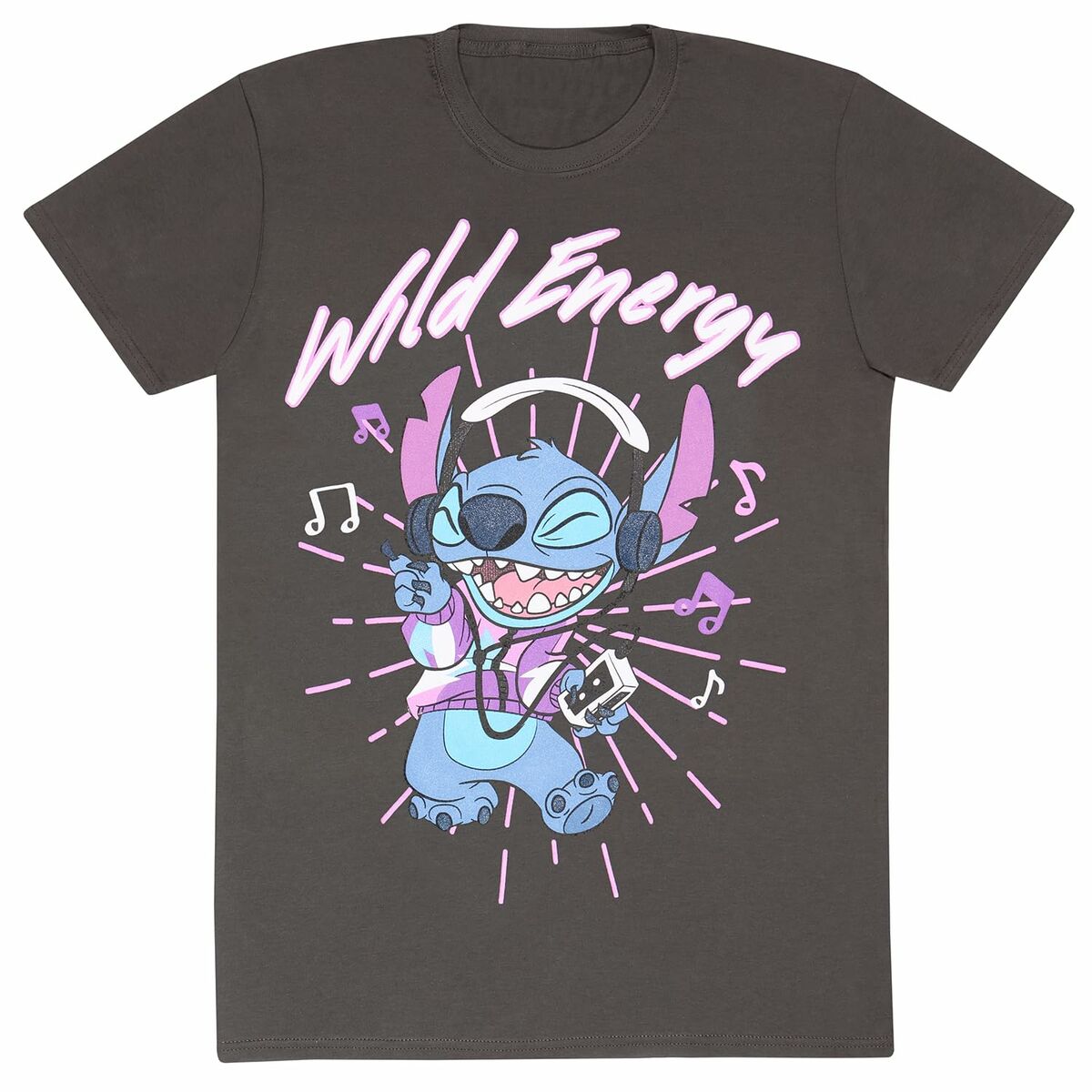 T-shirt med kortärm Stitch Wild Energy Grafit Unisex