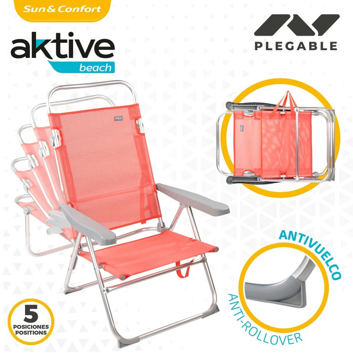 Hopfällbar Stol Aktive Flamingo Korall 48 x 99 x 57 cm (4 antal) - 4
