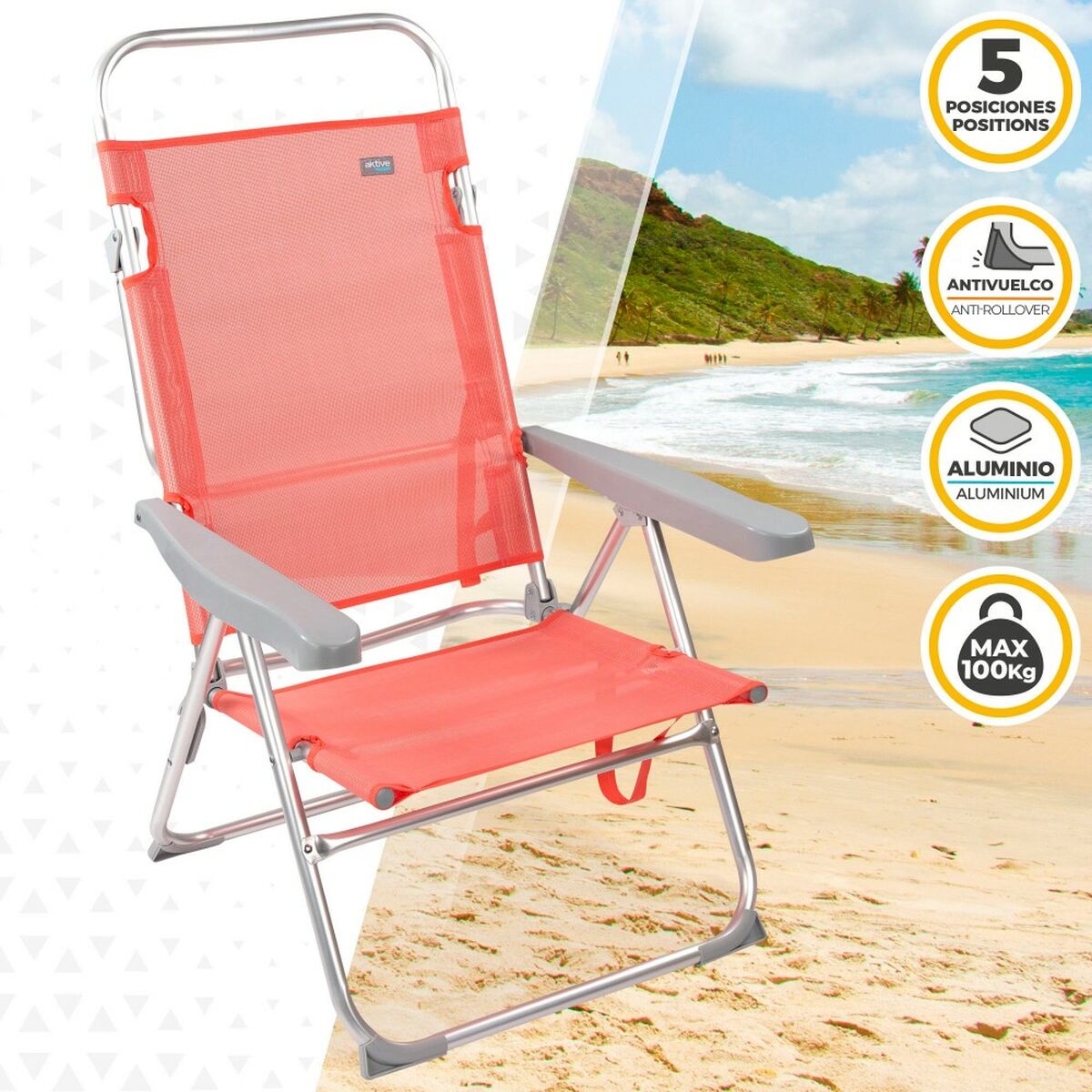 Hopfällbar Stol Aktive Flamingo Korall 48 x 99 x 57 cm (4 antal) - 8